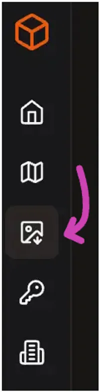 Arrow pointing to the Exports icon.